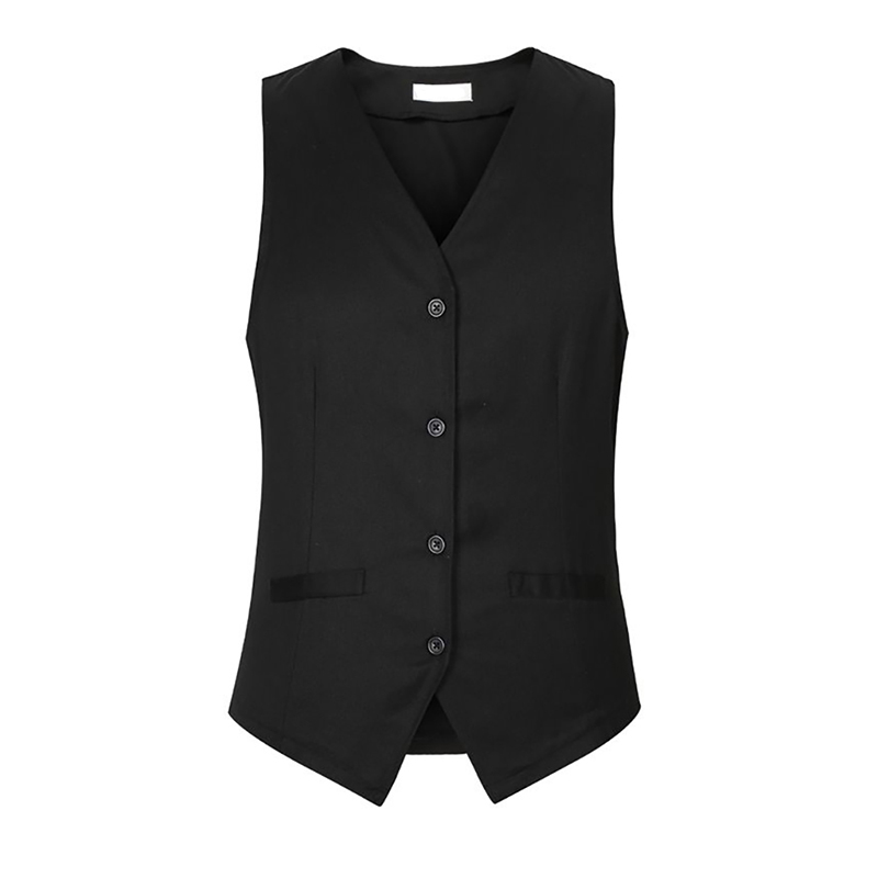 VEST-005A   Women's Black Lined Waitress Waistcoat, Classic V-Neck Fully Polyester Service Vest for Hotel, Restaurant & Catering Uniform