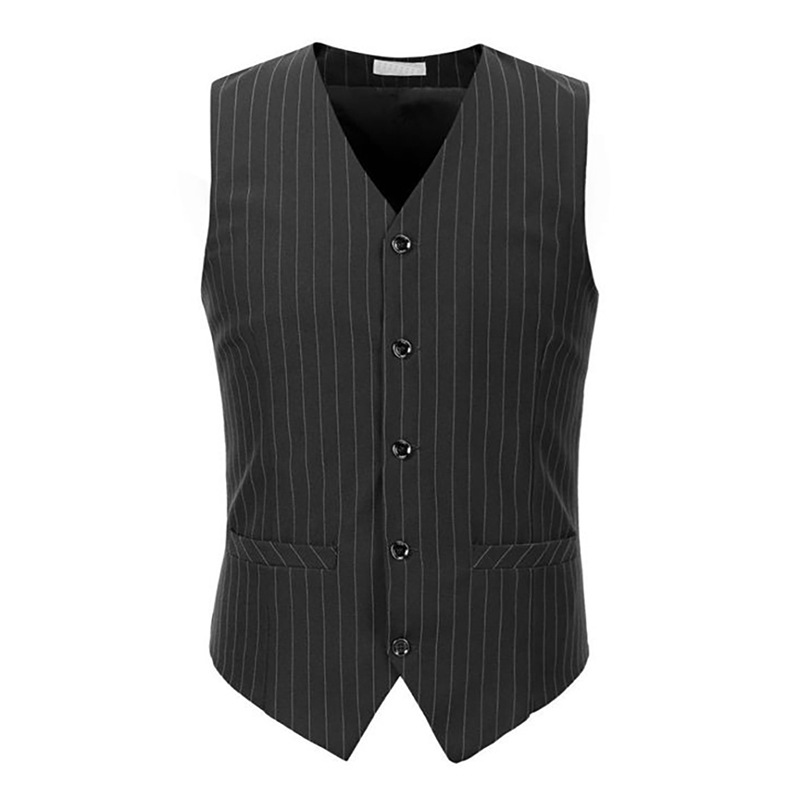 VEST-Q038A  Women's Black Pinstripe Waistcoat, V-Neck Striped Formal Service Vest for Hotel, Restaurant & Hospitality Uniform