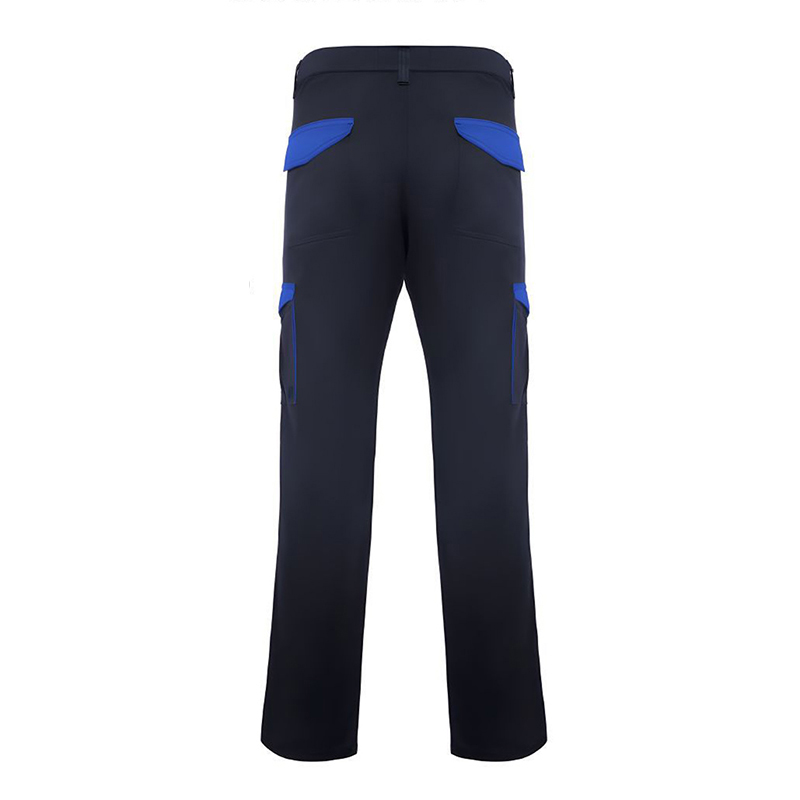 PNTS-9101C   Navy Blue Contrast Blue Cotton Stretch Work Pants, Multi-Pocket Cargo Work Trousers with Elastic Waist for Men