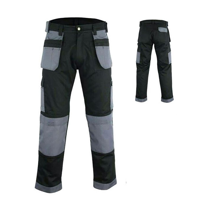 PNTS-DON-01  Men's Black Grey Contrast Multiprotection Work Pants, Heavy Duty Cargo Work Trousers with Knee Pad Pockets & Side Tool Pockets for Construction, Mechanics & Tradesmen
