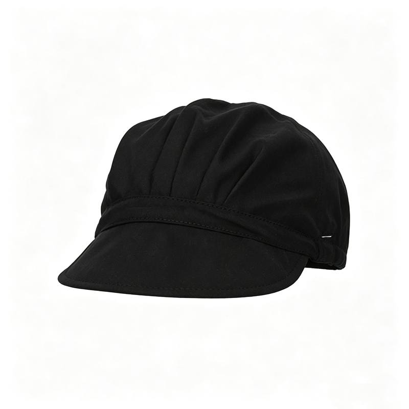 HAT-004A   Black Elastic Back Chef Cap with Visor, Kitchen Work Hat for Pastry Chef, Bakery & Food Service Staff