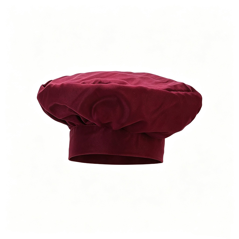 HAT-003C  Bordeaux Red Chef Toque, Classic Pleated Tall Chef Hat, Solid Color Kitchen Work Cap for Restaurant & Catering Staff