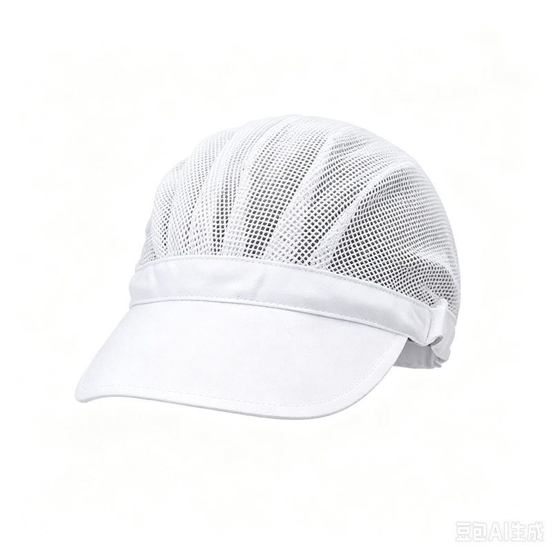 HAT-016B   White Mesh Ventilation Hygiene Cap with Visor, Food Service Work Hat, Breathable Kitchen Cap for Food Industry Staff