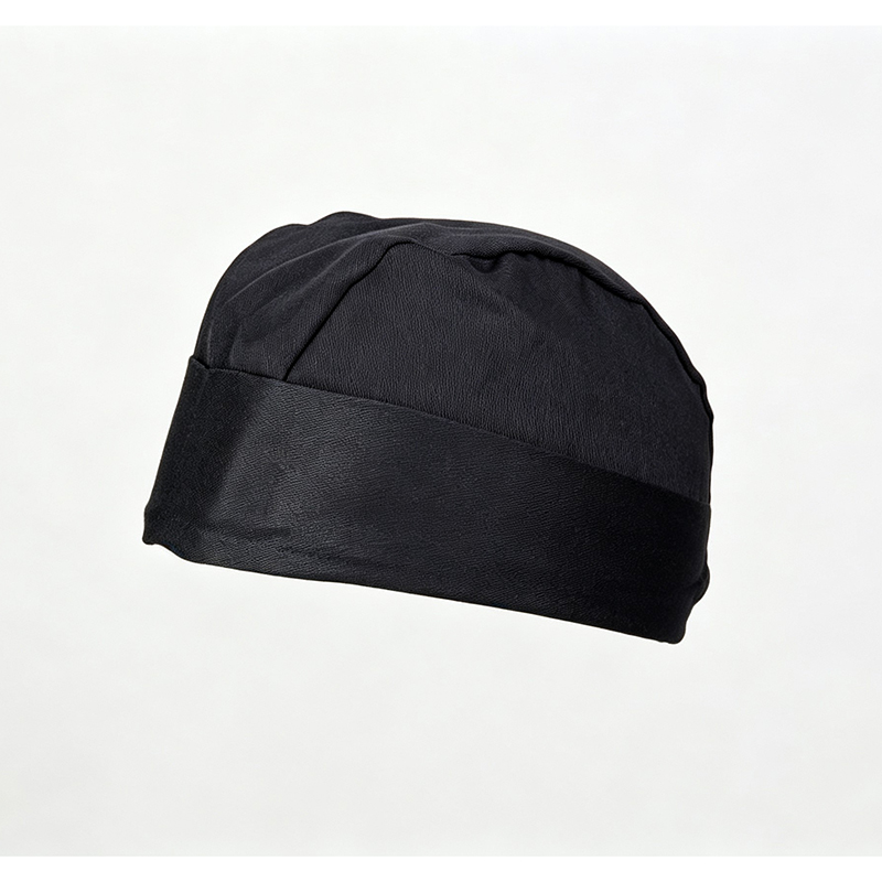 HAT-017B  Black Men’s Chef Cap, Elastic Band Kitchen Work Hat, Solid Black Chef Skull Cap for Restaurant Staff