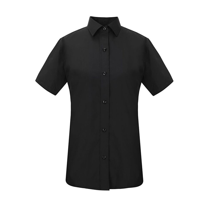 SHRT-012B   Women's Point Collar Short Sleeve Shirt, Black Classic Collar Work Uniform Blouse for Hotel, Restaurant & Catering