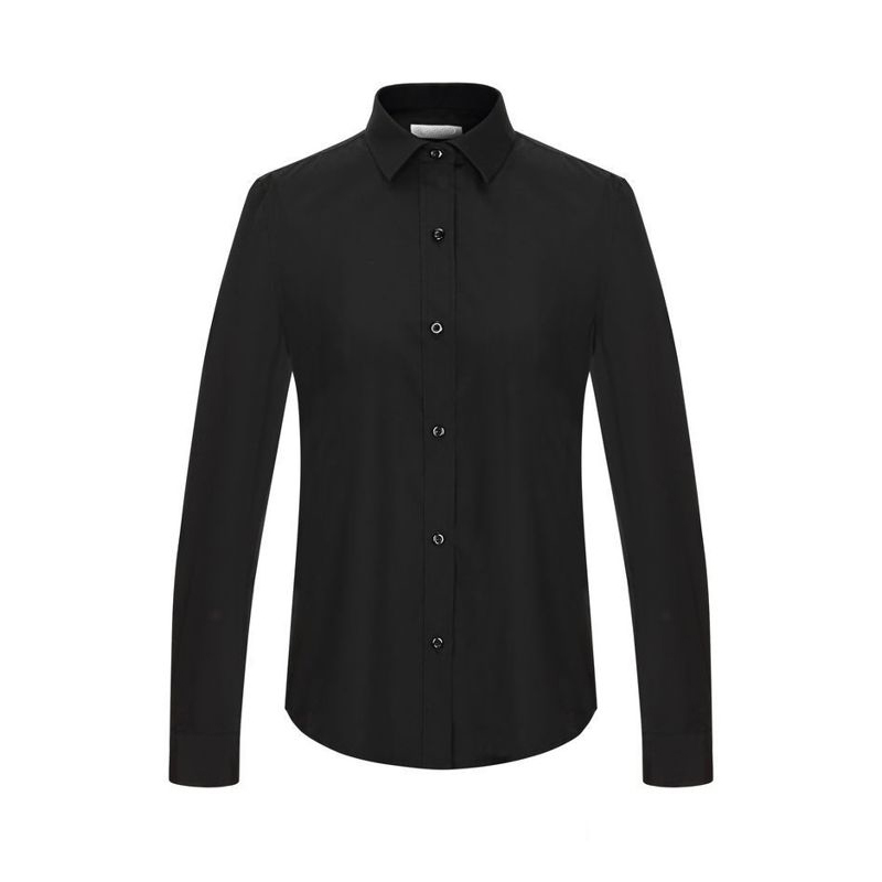 SHRT-011B   Women's Point Collar Long Sleeve Shirt, Black Classic Collar Work Uniform Blouse for Hotel, Restaurant & Catering