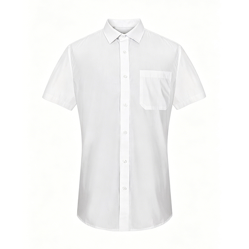 SHRT-010A   Men's Point Collar Short Sleeve Shirt, White Classic Collar Work Uniform Shirt with Chest Pocket for Hotel, Restaurant & Catering