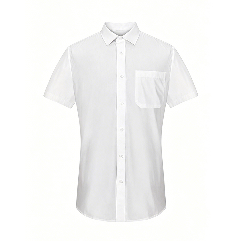 SHRT-012A  Women's Point Collar Short Sleeve Shirt, White Classic Collar Work Uniform Blouse for Hotel, Restaurant & Catering