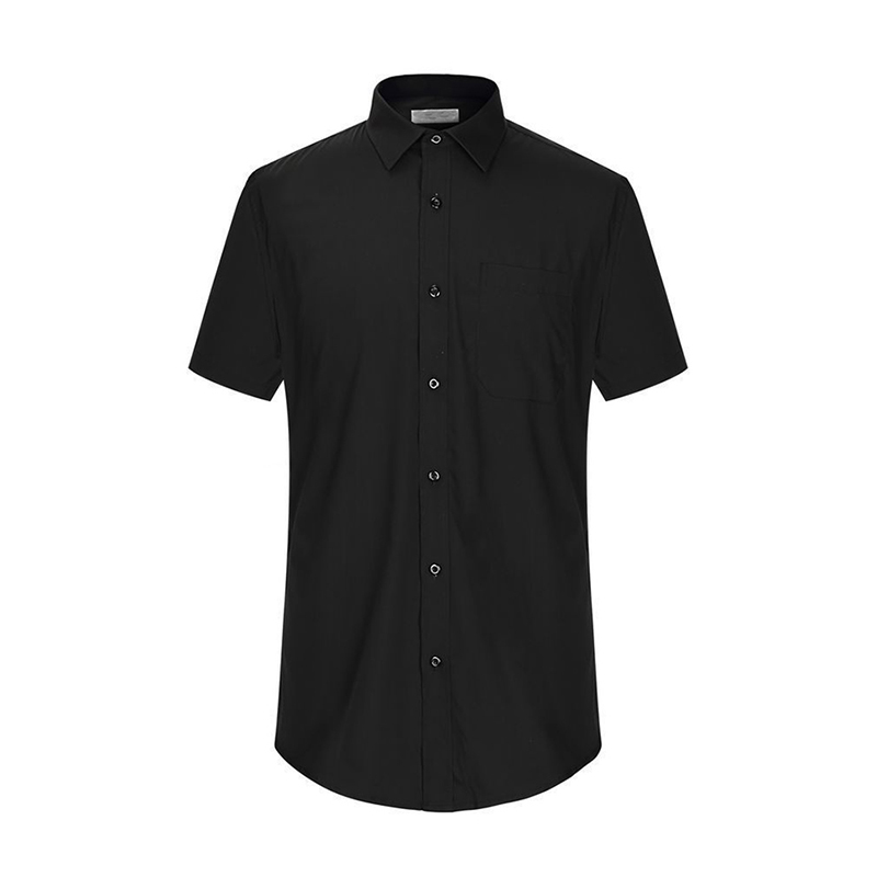 SHRT-010B   Men's Point Collar Short Sleeve Shirt, Black Classic Collar Work Uniform Shirt with Chest Pocket for Hotel, Restaurant & Catering