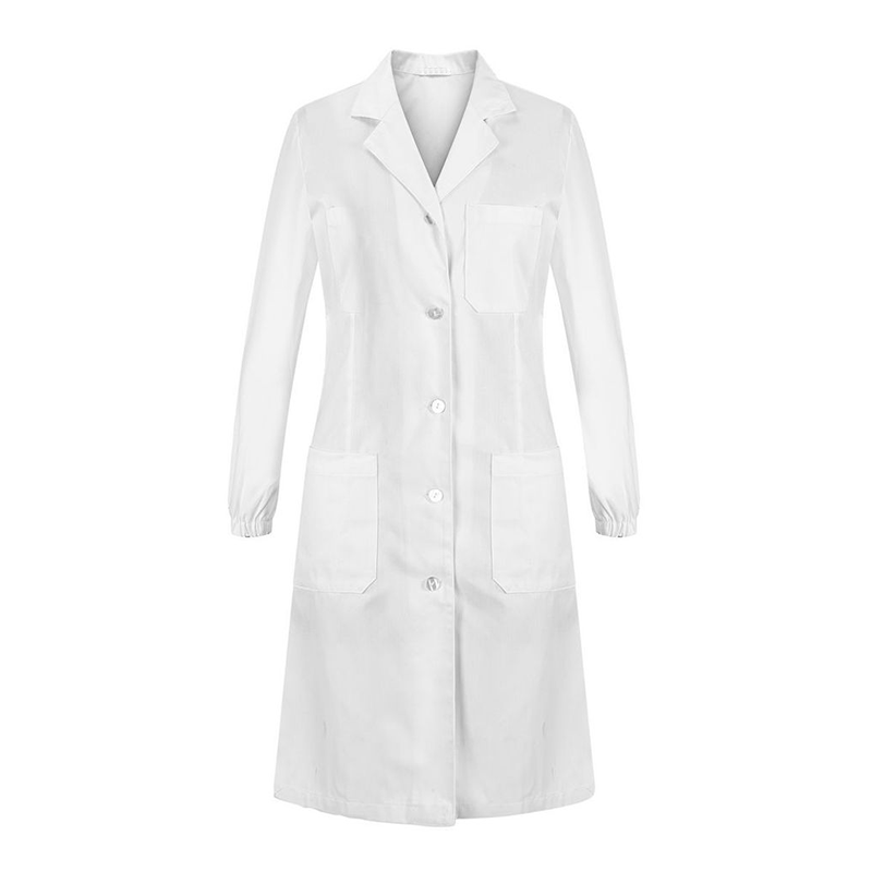 MEDC-L002 Women's Short Length Medical Lab Coat, Fitted White Doctor Coat with Elastic Cuffs, Multi Pockets, TC 65/35 Poly-Cotton