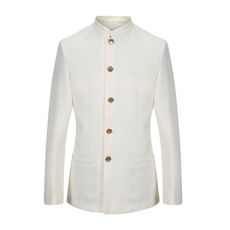 WATR-Q020  Men's Stand Collar Waiter Jacket, Cream White Hospitality Uniform Blazer for Hotel & Restaurant Staff