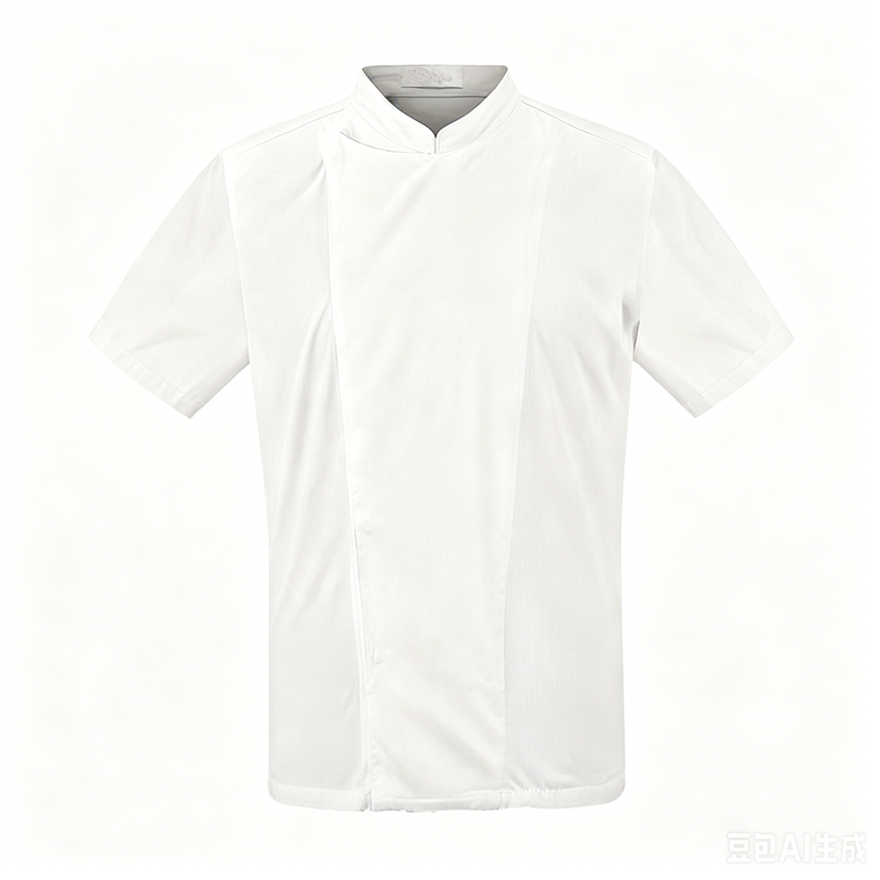 CHEF-L014B  White Short Sleeve Chef Jacket with Hidden Buttons, Hidden Placket Chef Uniform Coat for Restaurant Kitchen