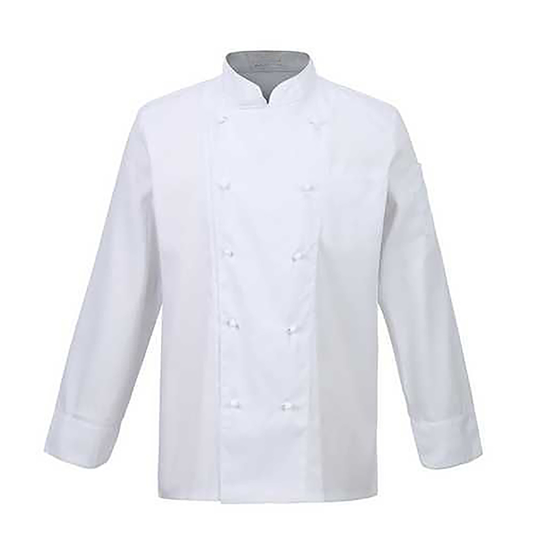 CHEF-Q010B  White Long Sleeve Double Breasted Chef Jacket with Round Buttons, Kitchen Chef Uniform Coat for Restaurant