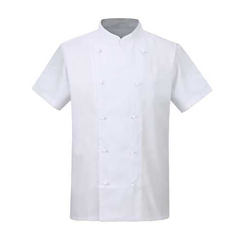 CHEF-Q011B   White Short Sleeve Double Breasted Chef Jacket, Round Bead Buttons Chef Coat
