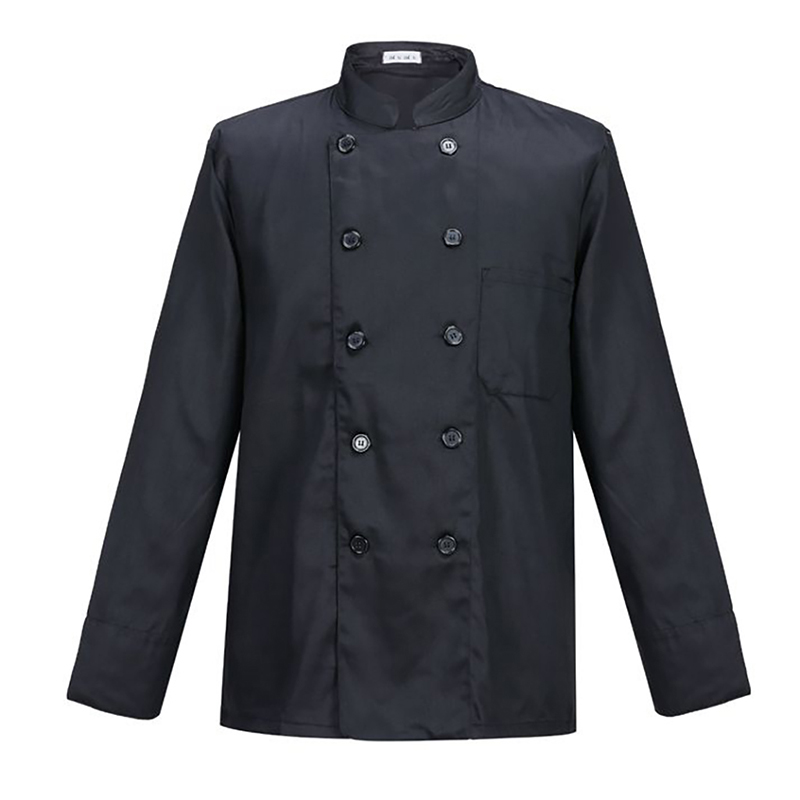 CHEF-Q040A   Black Long Sleeve Double Breasted Chef Jacket, Stand Collar Chef Coat for Kitchen & Catering Staff