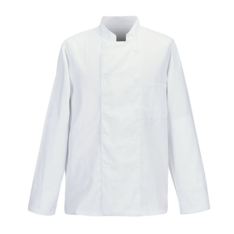 CHEF-Q040B   White Long Sleeve Double Breasted Chef Jacket, Stand Collar Chef Coat for Kitchen & Catering Staff