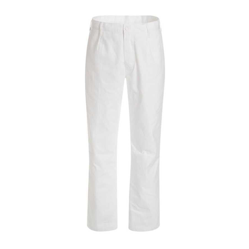 CHPN-016  White Pleated Chef Trousers, Suit Style Button Waist Work Pants for Kitchen & Catering Staff