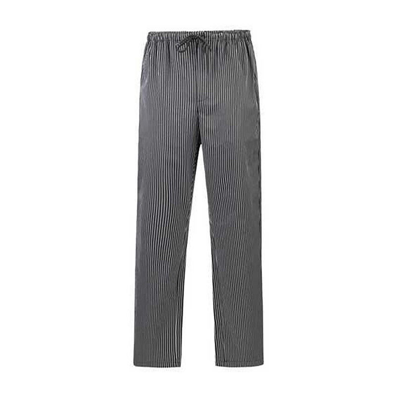 CHPN-021   Grey Pinstripe Chef Pants, Elastic Waist Drawstring Work Trousers for Commercial Kitchen & Catering Staff