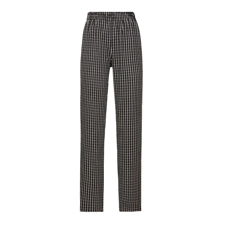 CHPN-112   Black & White Grid Check Chef Pants, Elastic Waist Work Trousers for Commercial Kitchen & Catering