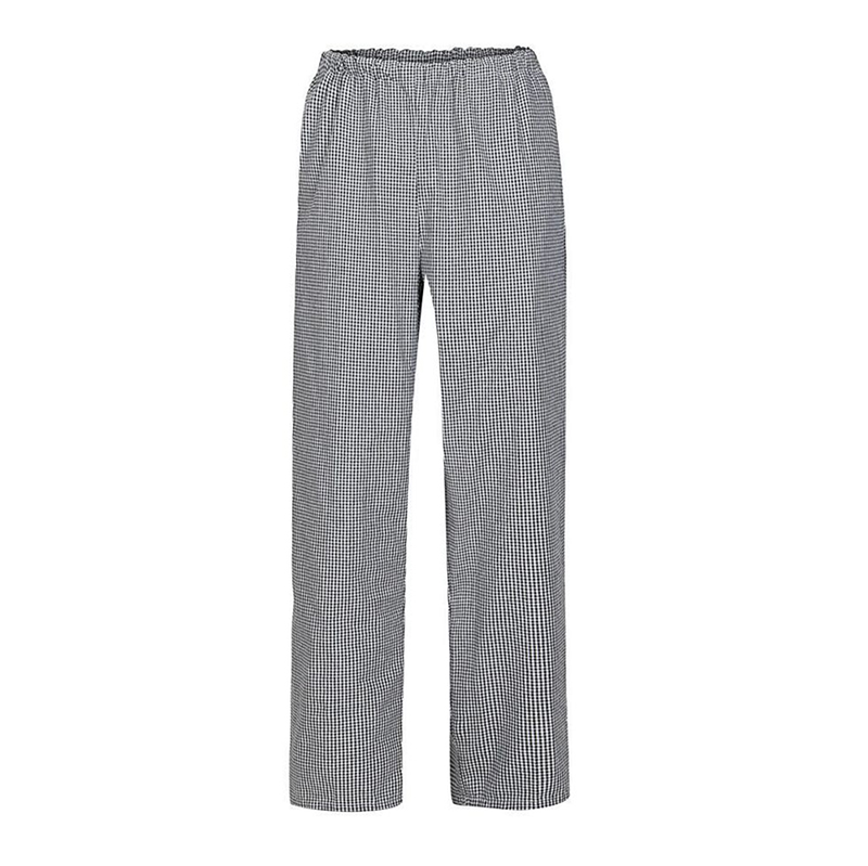CHPN-J001   Black & White Gingham Chef Pants, Elastic Waist Check Work Trousers for Commercial Kitchen & Catering Staff
