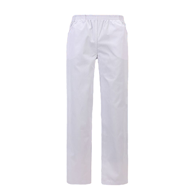 CHPN-J002-03   White Elastic Waist Chef Pants, Plain Work Trousers for Kitchen, Catering & Food Service Staff