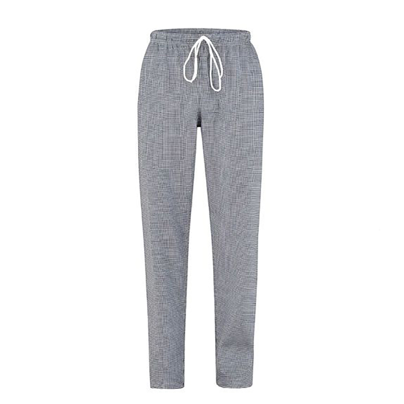 CHPN-L2016C  Cotton Check Chef Pants, Elastic Waist Drawstring Work Trousers for Kitchen & Catering Staff