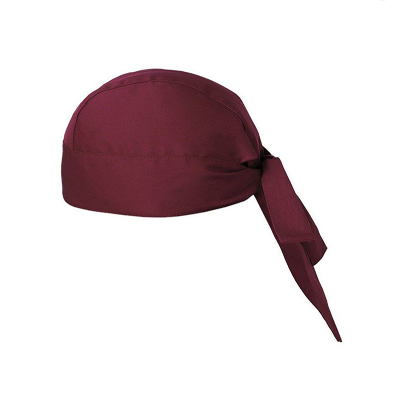 HAT-018G  Burgundy Tie-back Chef Bandana Hat, Wine Red Tied Kitchen Work Cap for Restaurant & Catering Staff