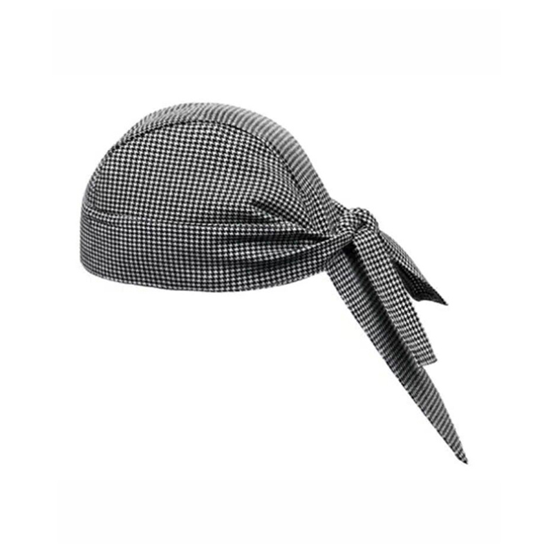 HAT-018H  Houndstooth Tie-back Chef Bandana Hat, Tied Kitchen Work Cap for Restaurant Staff