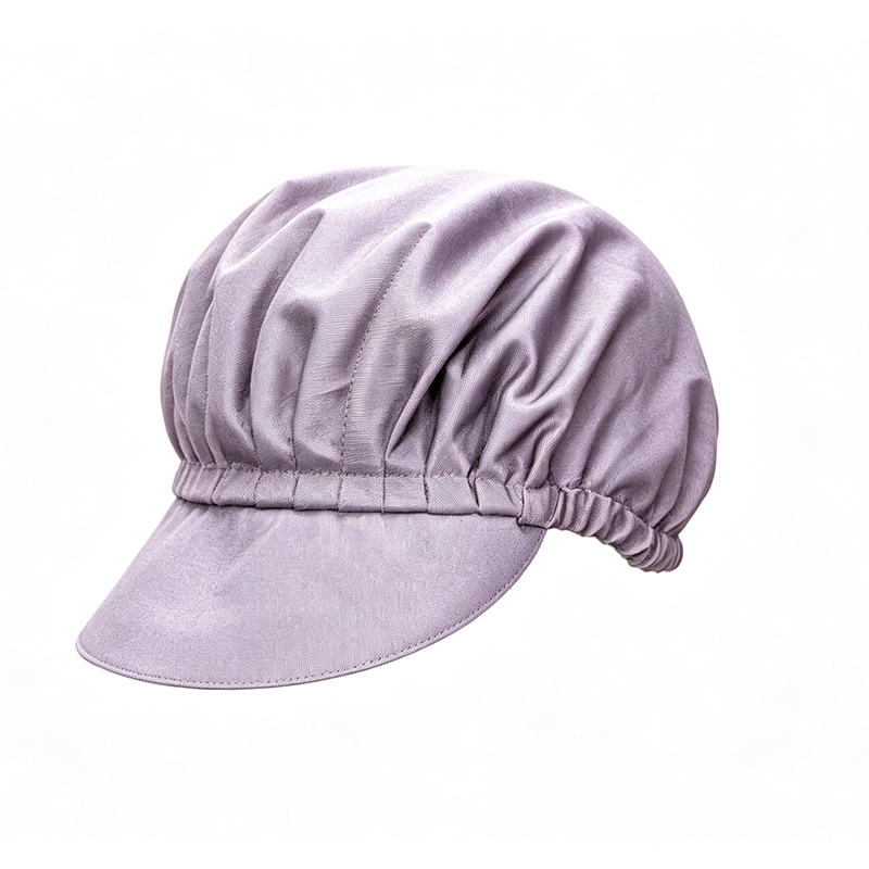 HAT-024B   Grey Elastic Work Cap with Brim, Reusable Chef Hat for Kitchen, Café & Bar Staff