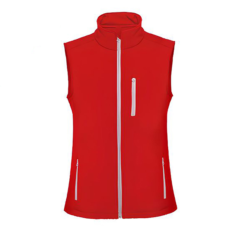 VEST-101C-SF  Red Softshell Work Vest with Fleece Lining, Stand Collar Warm Gilet with Adjustable Waist for Outdoor & Work Uniform