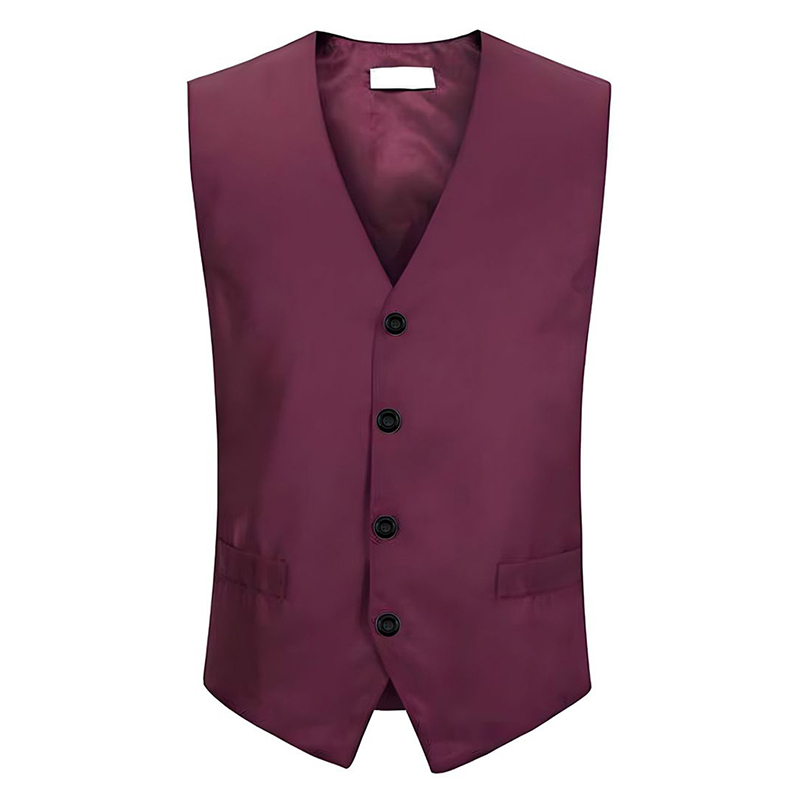 VEST-005B   Women's Bordeaux Lined Waistcoat, V-Neck Solid Formal Service Vest for Hotel, Restaurant Hospitality Uniform