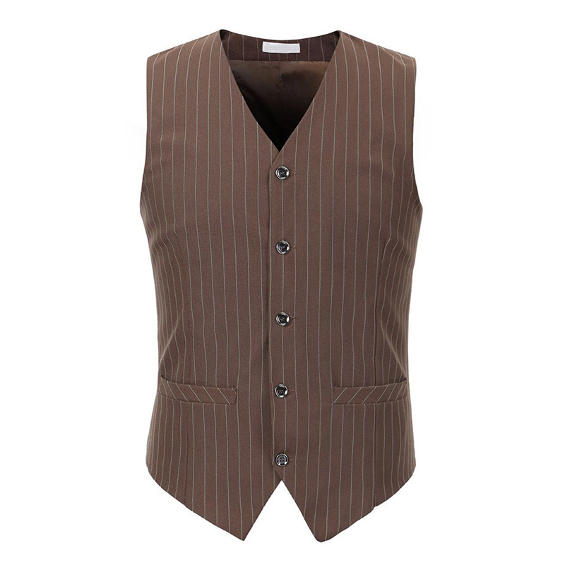 VEST-038B  Women's Brown Pinstripe Waistcoat, V-Neck Lined Formal Service Vest for Hotel, Restaurant & Hospitality Uniform