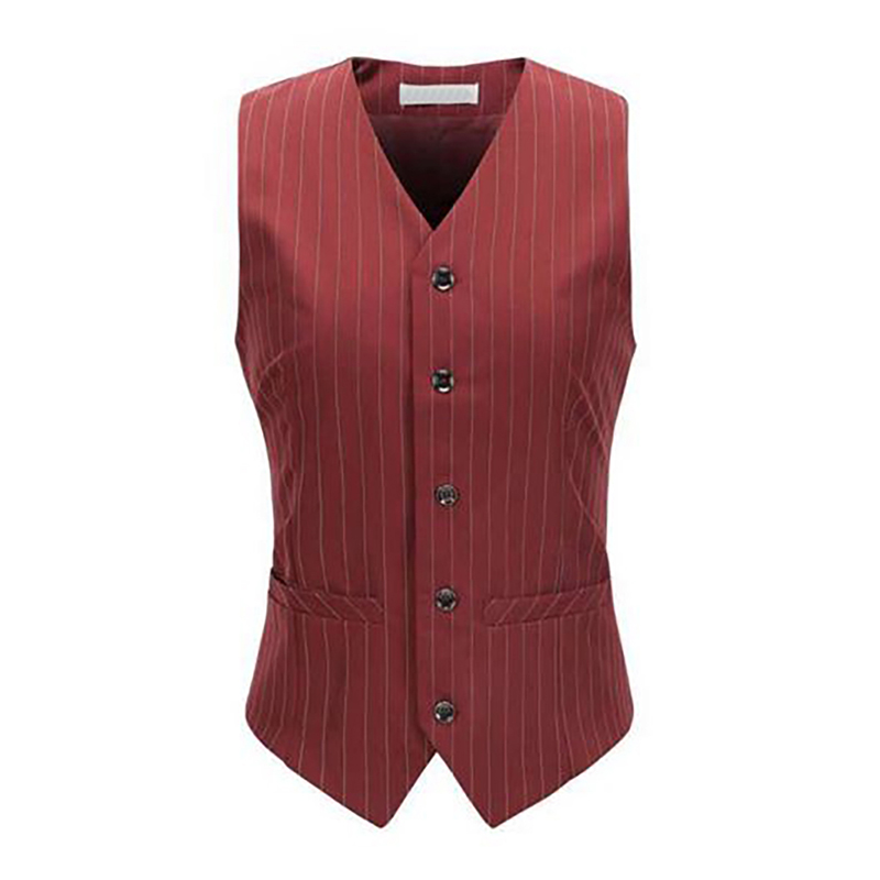 VEST-038C  Women's Burgundy Pinstripe Waistcoat, V-Neck Lined Formal Service Vest for Hotel, Restaurant & Hospitality Uniform