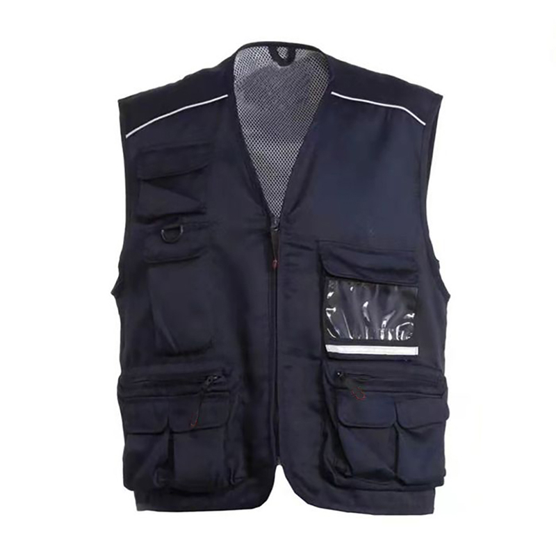 VEST-DON-02   Dark Blue Multi-Pocket Utility Work Vest, Breathable Mesh Lining Multipurpose Gilet with Reflective Piping & ID Window for Field & Technical Work
