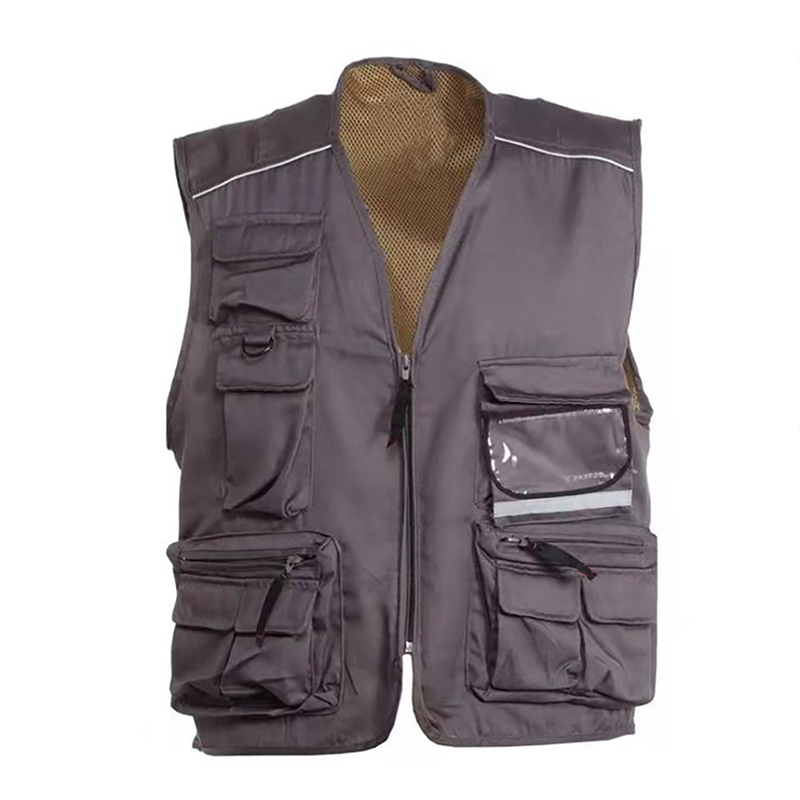 VEST-DON-03  Grey Multi-Pocket Utility Work Vest, Breathable Mesh Lining Multipurpose Gilet with Reflective Piping & ID Window for Field & Technical Work
