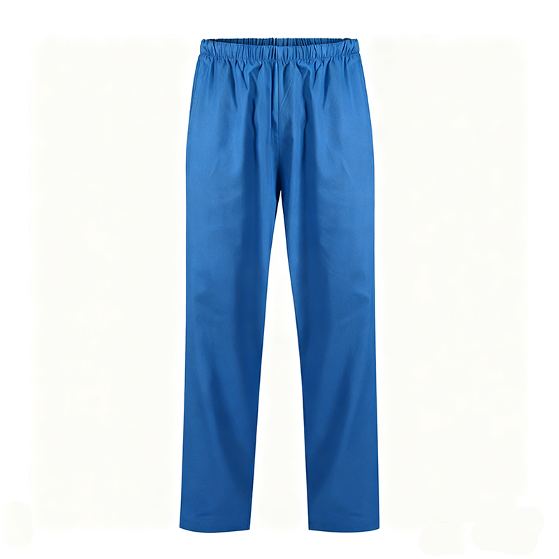 NURS-007B-01  Men's 100% Cotton Sky Blue Scrub Pants, Elastic Waist Medical Trousers with Side & Back Pockets for Doctor Nurse Uniform