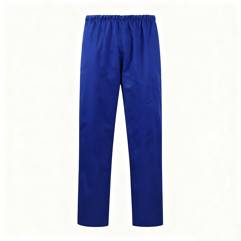 NURS-007D-01  Men's 100% Cotton Marine Blue Scrub Pants, Elastic Waist Medical Trousers with Side & Back Pockets for Doctor Nurse Uniform