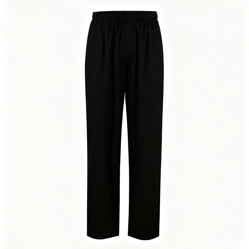 NURS-007E-01  Men's 100% Cotton Black Scrub Pants, Elastic Waist Medical Trousers with Side & Back Pockets for Doctor Nurse Uniform