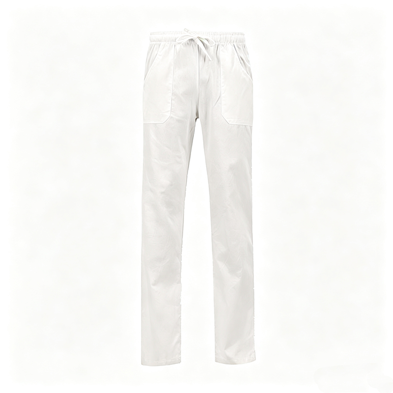 NURS-008A-01  Women's 100% Cotton White Scrub Pants, Elastic Waist Medical Trousers with Side & Back Pockets for Nurse Doctor Uniform