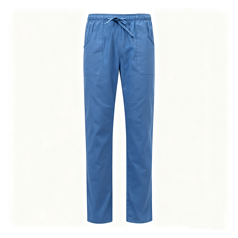 NURS-008C-01  Women's 100% Cotton Sky Blue Scrub Pants, Elastic Waist Medical Trousers with Side & Back Pockets for Nurse Doctor Uniform