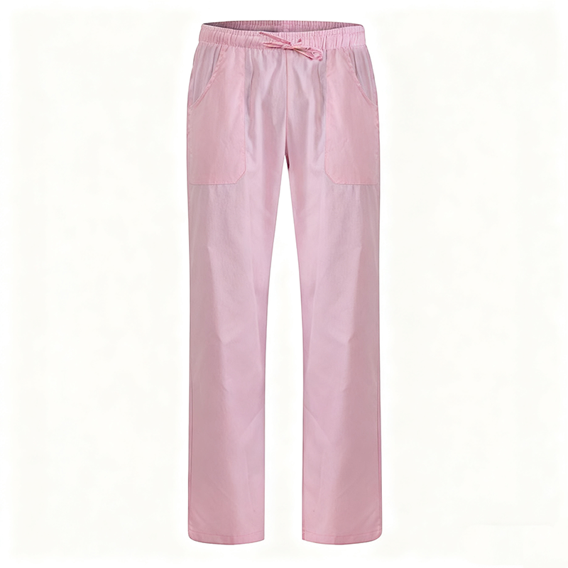 NURS-008D-01   Women's 100% Cotton Pink Scrub Pants, Elastic Waist Medical Trousers with Side & Back Pockets for Nurse Doctor Uniform  ## Short Description