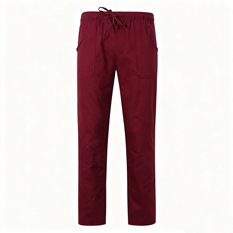 NURS-008E-01   Women's 100% Cotton Burgundy Scrub Pants, Elastic Waist Medical Trousers with Side & Back Pockets for Nurse Doctor Uniform